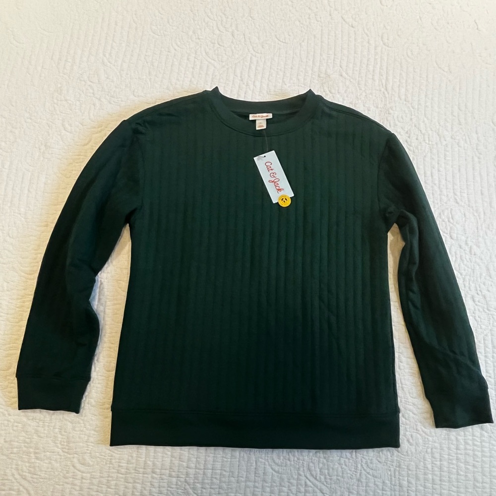 Super soft Girls cat and jack hunter green ribbed sweatshirt